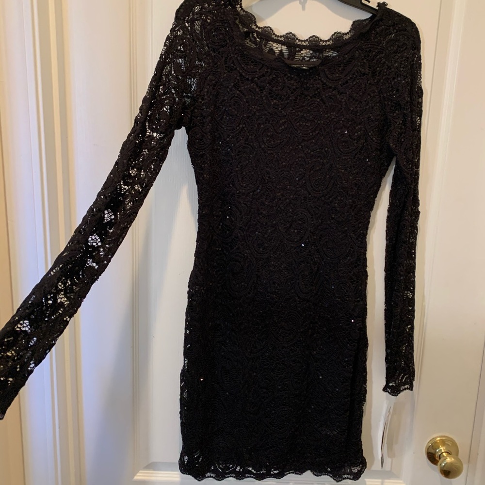 Sequins Hearts Black Lace Dress